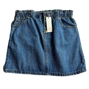 GB Girls Youth Skirt Natural Blue Denim Elastic Waist Zip Button Size XL